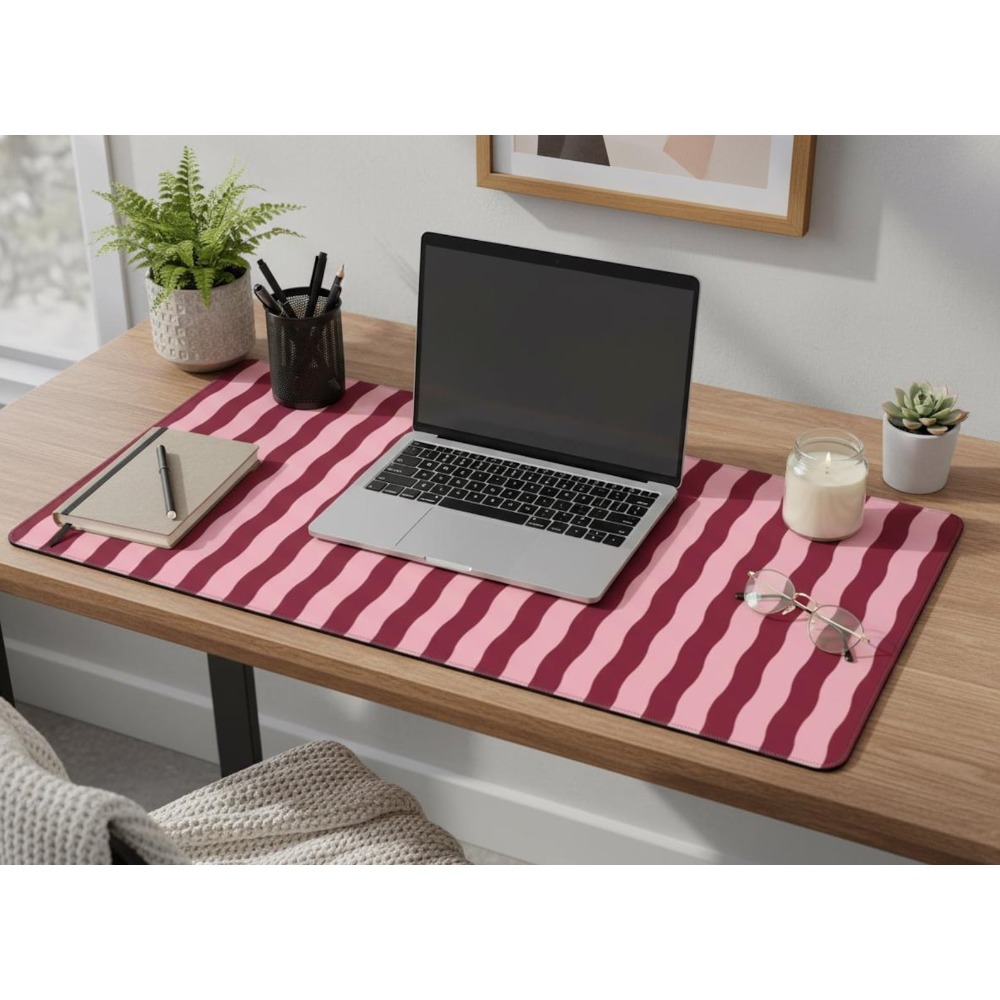 Pink Burgundy Wavy Lines Desk  - Office Desk Tech Accessories ulasan dan harga