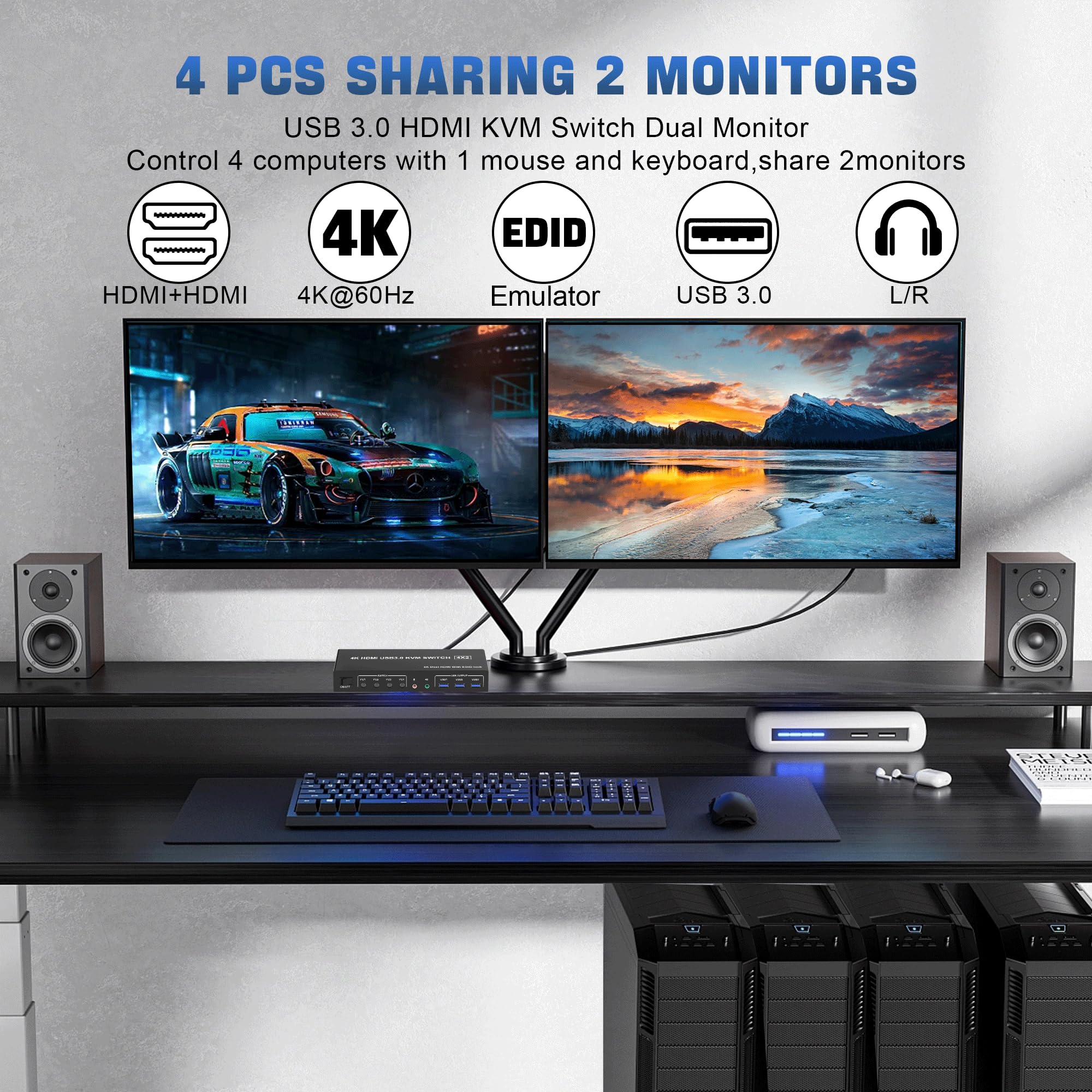 4K USB 3.0 KVM Switch HDMI Dua - Kvm Switch Dual Monitor ulasan dan harga